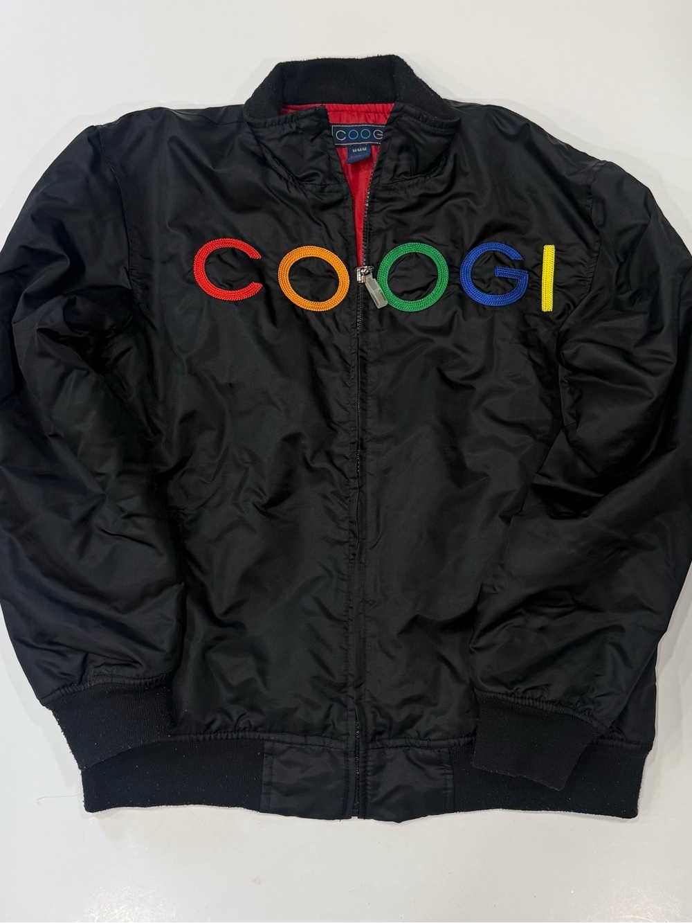 COOGI Black Jacket with Red Orange Green Blue Yellow Logo Men’s Size Medium